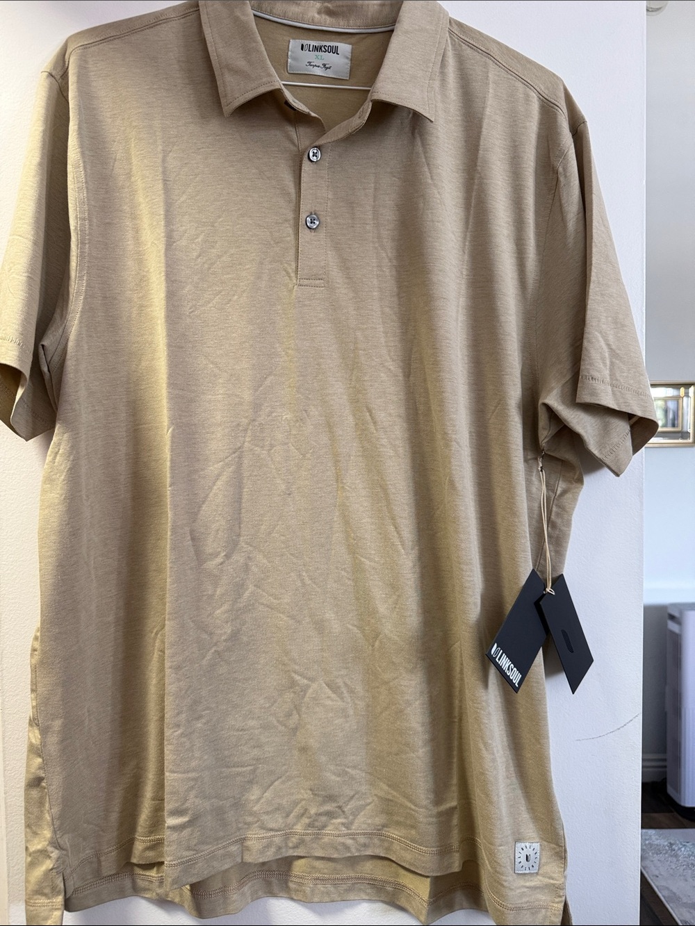 Linksoul Men's Short Sleeve Polo in Tan